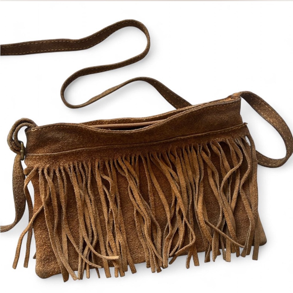 Brown Brandy Melville Suede Leather Fringe Crossbody/Shoulder Bag